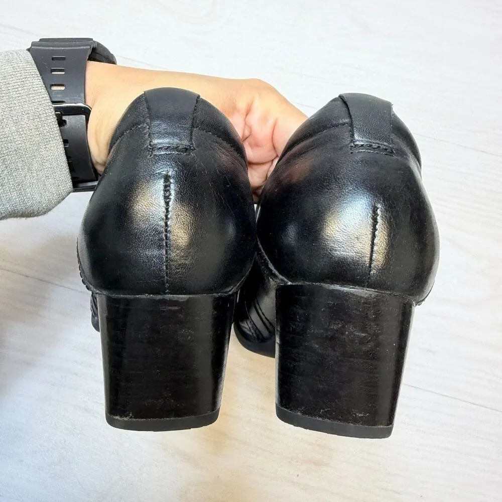 Clarks Rosalyn Nicole Heel Loafers‎ Women's Size 8 Black Leather Comfort Strap